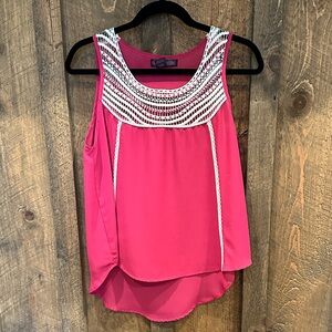 Rock & Roll Cowgirl Fuchsia Sleeveless Blouse with White Detailing